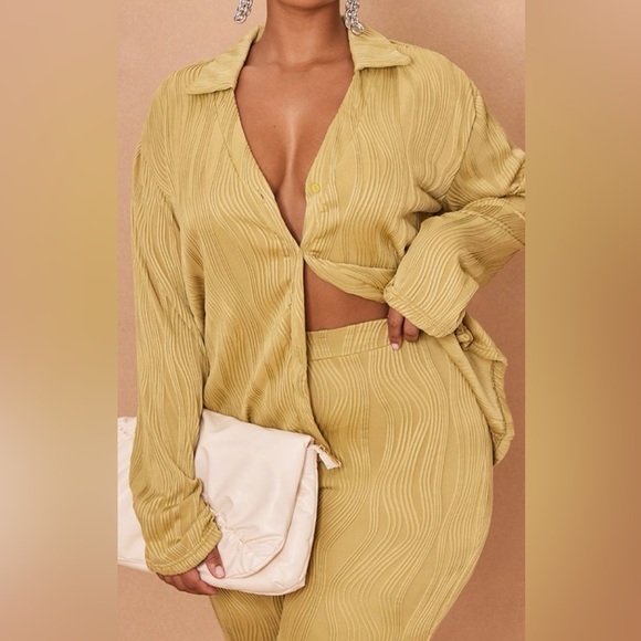 PLT Olive Plisse Long Sleeve Shirt - Picture 4 of 6